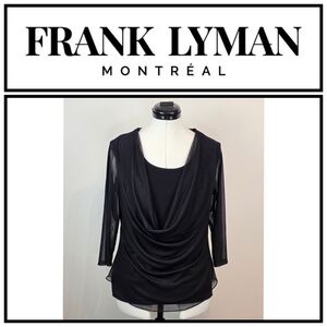 Frank Lyman Black Draped Mesh Sleeve Top Size 12